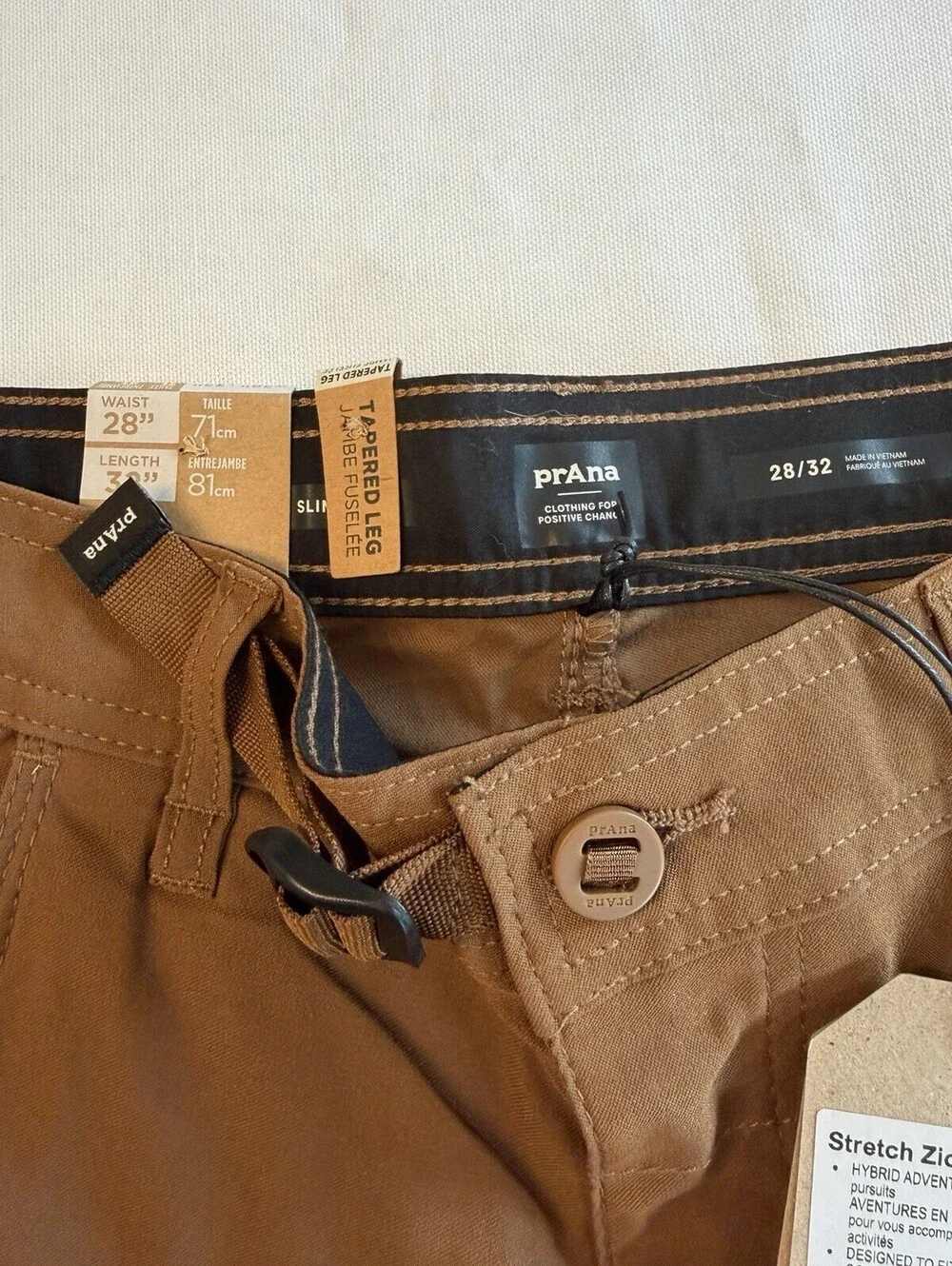 Prana Stretch Zion Slim Pant II 28x32 Sepia Brown Hiking Cargo NWT Men’s